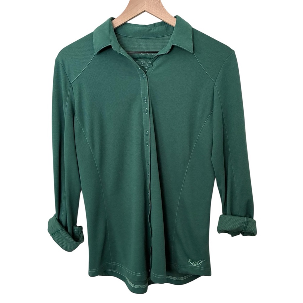 Kuhl Green Button-Up Shirt Long Sleeve Hiking Outdoors